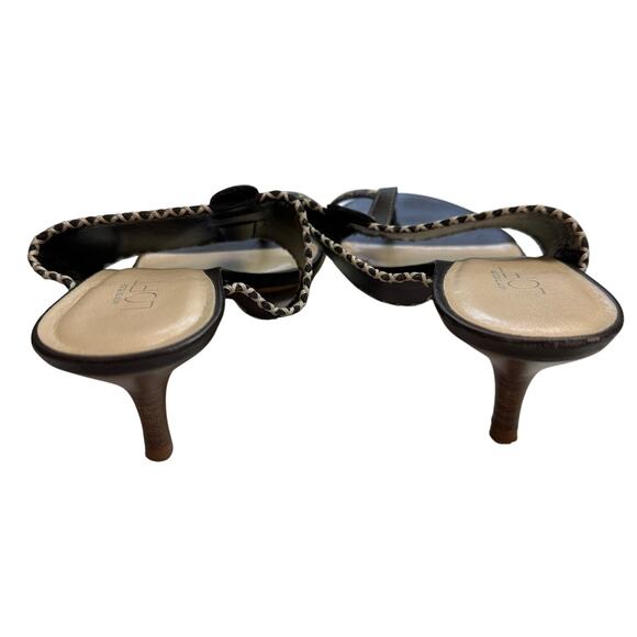 Ann Taylor Loft Women's 8M 8 Brown Leather & Stitching Slip On Heeled Sandals - Picture 3 of 8